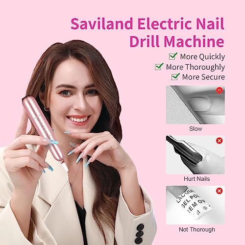 Saviland Electric Nail Drill - Electric Nail Files【Adjustable Speed】Nail Drill【Low Noise&Heat】Portable Nail Files , 20000 RPM with 7PCS Nail Dril