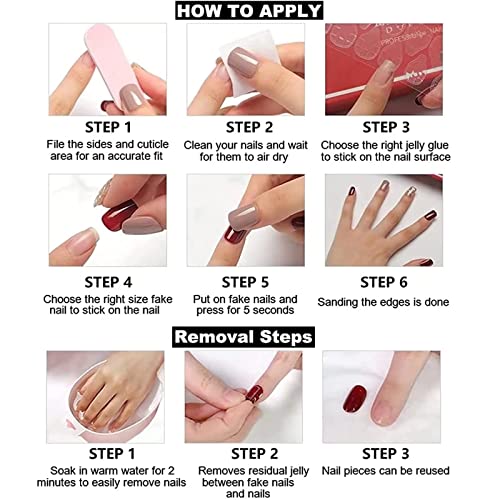 RUNRAYAY Medium Length French Tips Press on Nails with Designs, Nude White Acrylic Nails Press On, Stick on Nails for Women, Glue on Nails Fake N