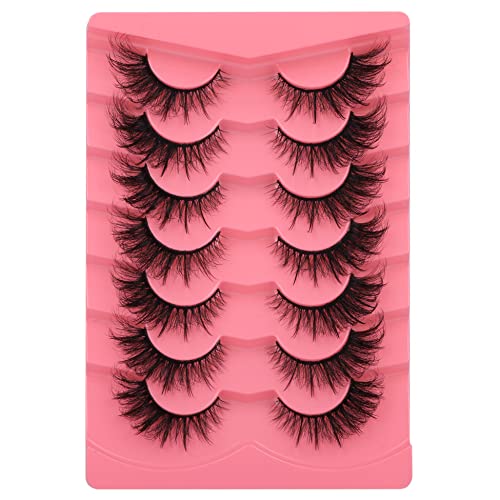 Newcally False Eyelashes Fairy Lashes Fox Eye Fluffy Wispy Strip Lashes Cat Eye Fake Lashes Pack Dramatic Lashes 7 Pairs Eye Makeup