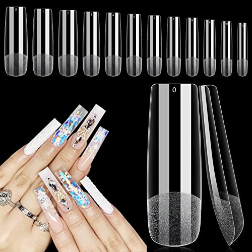 Deciniee Gel Nail Tips, 240Pcs Full Cover Square Straight Nail Tips for Gel Extensions, 12 Sizes False Square Nails Tips for Acrylic Nails, Profe
