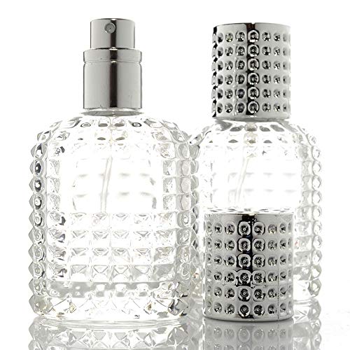 JUN-H 2 Pieces Perfume Bottle Atomizer Crystal Translucent Glass Art Empty Oval Pineapple Perfume Bottle Refillable for 30ml Travel Gift with Fil