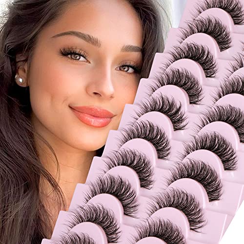 Lashes Natural Look Wispy False Eyelashes 15mm Short Clear Band Fake Eye Lashes Lightweight Volume Strip Lashes Multipack