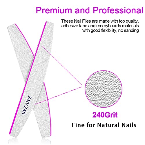 12pcs Nail Files, Professional Nail File 240/240 Grit Nail Files for Natural Nails or Thick Nail File, Nail Files Washable and Reusable, Double-S