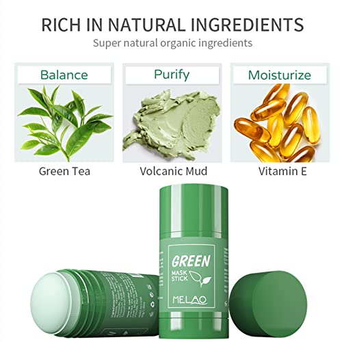 Green Tea Mask Stick, Blackhead Remover Mask, Green Tea Purifying Clay Stick Mask, Moisturizing & Oil Control Facial Pore Cleanser for All Kind S