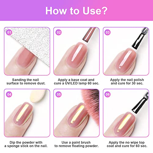 URAQT Chrome Nail Powder, 6Pcs Holographic Pearl Nail Powder, Ice Mermaid Aurora Nail Art Pigment Powder with 2 Sponge Brush, Mirror Effect Pigme