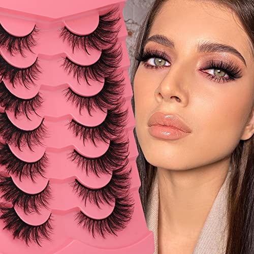 Newcally False Eyelashes Fairy Lashes Fox Eye Fluffy Wispy Strip Lashes Cat Eye Fake Lashes Pack Dramatic Lashes 7 Pairs Eye Makeup