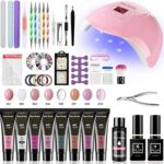 Poly Nail Gel Kit with 54W Quick-Drying UV Lamp, 8 Colors Gel Nail Extension Set Builder Gel Set with Slip Solution+Base Top Coat+Nail Art Tools+