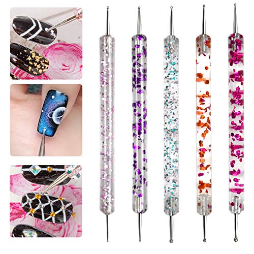 HQdeal 5Pcs Nail Dotting Pen, Dotting Painting Pen Polish Carving Tool, Nail Art Dotting Tool, Nail Polish Paint Manicure Dot Nail Art Set for Ge