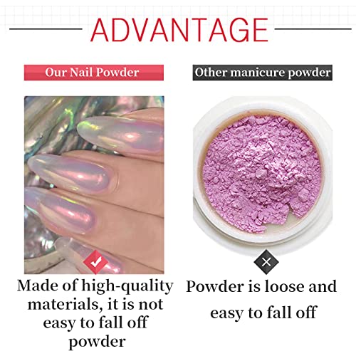 Chameleon Chrome Nail Powder, 7 Boxes Aurora Mirror Effect Shell Powder,Solid Magic Mirror Pearl Pigment Manicure Glitter Dust for DIY Nail Art D