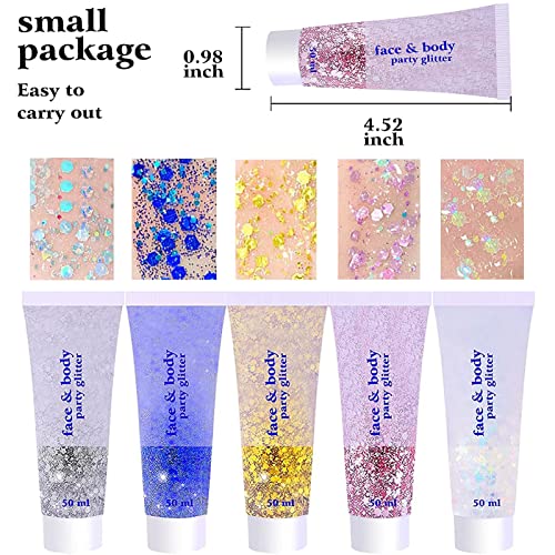 Body Glitter Gel, 50ml Face Glitters Body Gel Sequins Shimmer Liquid Eyeshadow, Mermaid Sequins Sparkling Chunky Body Lotion Glitter Liquid, for