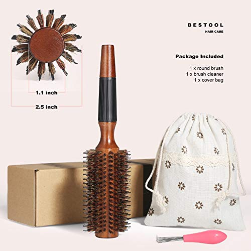 BESTOOL Round Brush for Blow Drying, Boar Bristle Round Hair Brush with Wooden Barrel, Large Round Styling Brush for Women & Men, Straightening,