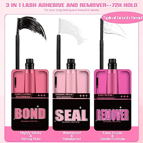 DIY Lash Extension Kit Lash Clusters Individual Eyelash Extension Kit with 3 in 1 Lash Bond and Seal and Remover and Lash Tweezers Applicator, 8-