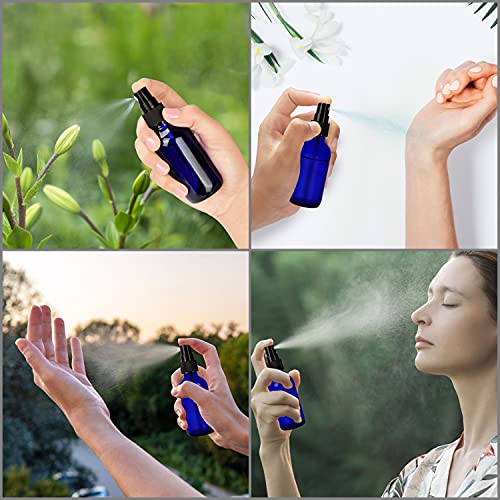 Belle Vous Glass Blue Spray Bottles (12 Pack) - 60ml / 20oz - Empty Fine Mist Bottle Sprayer - Refillable Cobalt Bottles for Essential Oils, Clea