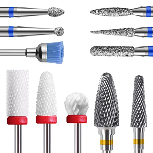 Homeet 7Pcs Ceramic Nail Drill Bit Set, 3/32 Inch Ceramic Drill Bits for Cuticle Electric Nail Cutter, Professional Safety Nail Drill Bits for Ac