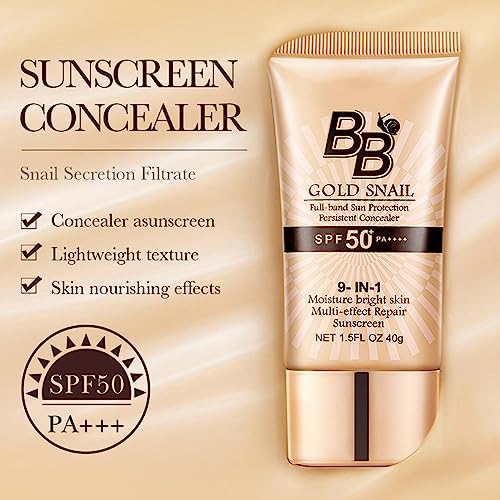 BB Cream Tinted Moisturizer with SPF,SPF50+ Gold Snail Sunscreen,Tinted Moisturizer Face Women Hydrating Moisturizing BB Cream tinted sunscreen f