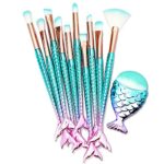 11PCS Makeup Brushes Set with Colorful Fish Tail Handle, Foundation Eyebrow Eyeliner Blush Cosmetic Concealer Brushes Women Girl Cute Make Up Too