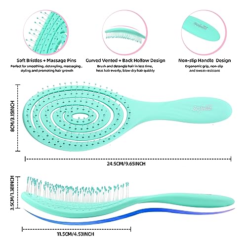 Hair Brush, 2 Pcs Detangling Brush 100% Bio-Friendly Detangler Brush with Soft Bristles for Curly, Straight, Black Natural, Women, Men, Kids Wet