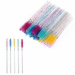 50 PCS Eyelash Brushes, 10cm Disposable Mascara Wands, Bendable Crystal Eyelash Spoolies, Portable Eyebrow Brush for Home, Travel and Outing (Mix