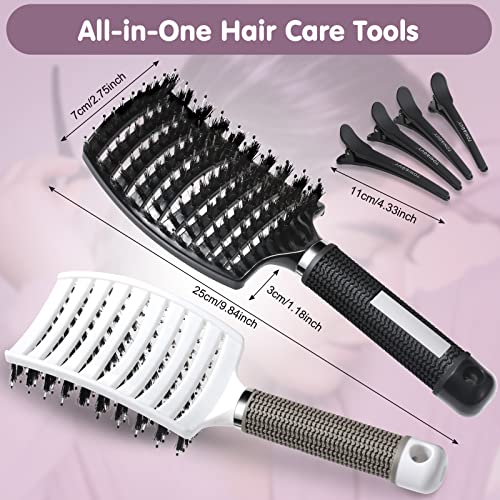 Lictin Curly Hair Brush Comb - Detangler Brush Set Boar Bristle Paddle 2 Hairbrush, Hair Brush Comb Set with 4 Haircilps for Hair Salon or Home S
