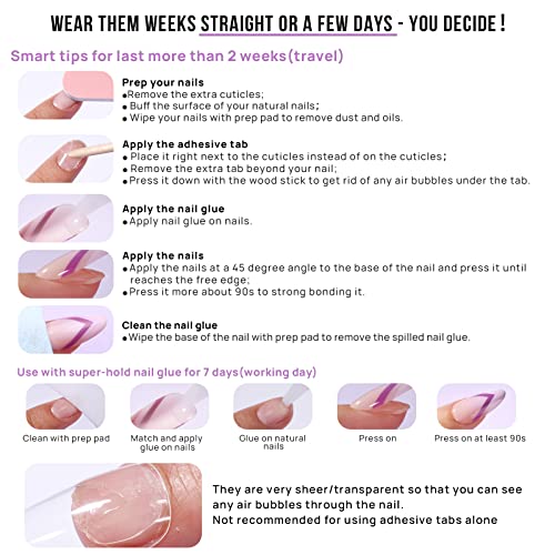 French Tip Short False Nails - BTArtbox Almond Press on Nails with Glue, 30Pcs Soft Gel Fake Nails in 15 Sizes, Reusable Semi-Transparent Stick o
