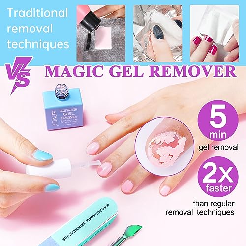 Gel Nail Polish Remover(15ml), Gel Polish Remover, Quick & Easy Polish Remover in 2-5 Minutes, Remove Gel Nail Polish with Cuticle Pusher and Nai