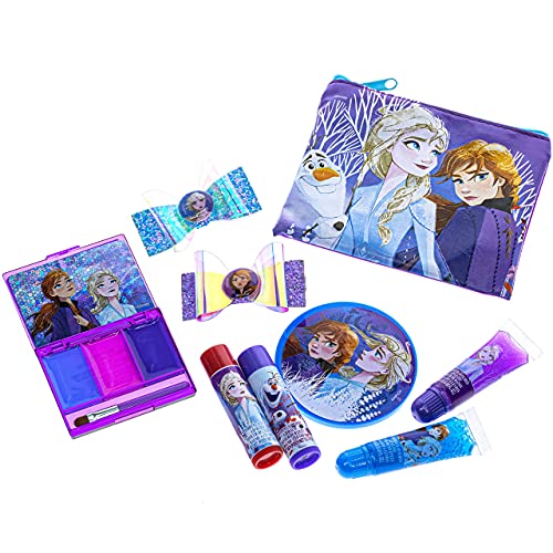 Disney Frozen 2 - Townley Girl Super Sparkly Cosmetic Beauty 29 Pcs Makeup Set For Girls with Clips, Press On Nail, Lip Gloss, Nail Stickers, Lip