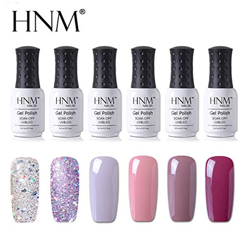 Gel Nail Polish HNM 6 Gel Nail Starter Kit with 24W LED Curing Lamp Base and Top Coat UV LED Soak Off Nail Polish Remover Wrap Manicure Tools Gif