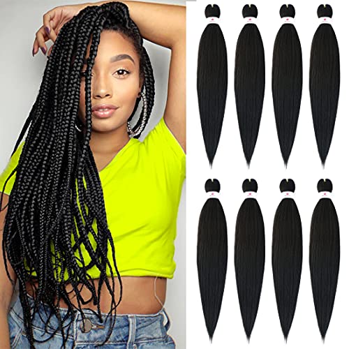 Beyond Beauty EZ Braid Pre Stretched Braiding Hair 8Packs-26inch Professional Yaki Texture Synthetic Hair(#1B)