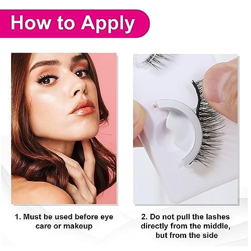 Reusable Adhesive Eyelashes,2 Pairs Self Adhesive Eyelashes and A Pink Lash Tweezer Reusable False Eyelashes Pre Glued Eyelashes Self Stick Lashe