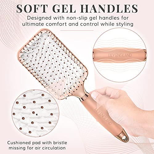 Hair Brush Set - Luxury Professional Rose Gold Hairbrushes for Detangling, Blow Drying, Straightening - Suitable for All Hair Types by Lily Engla