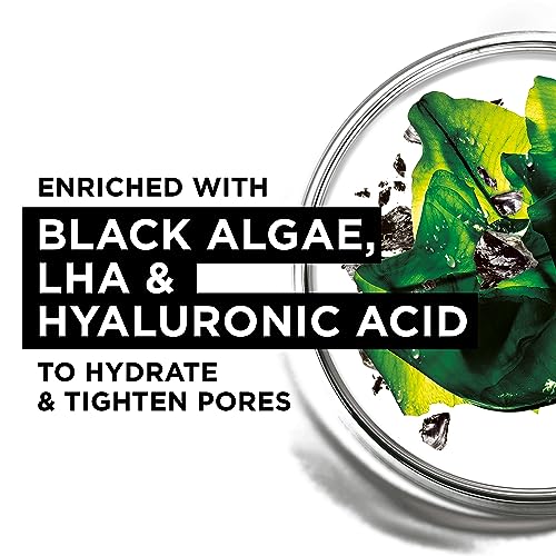 Garnier Pure Charcoal and Algae Sheet Mask, Purifying and Hydrating Face Mask With Hyaluronic Acid, LHA & Black Algae, Tightens Enlarged Pores &