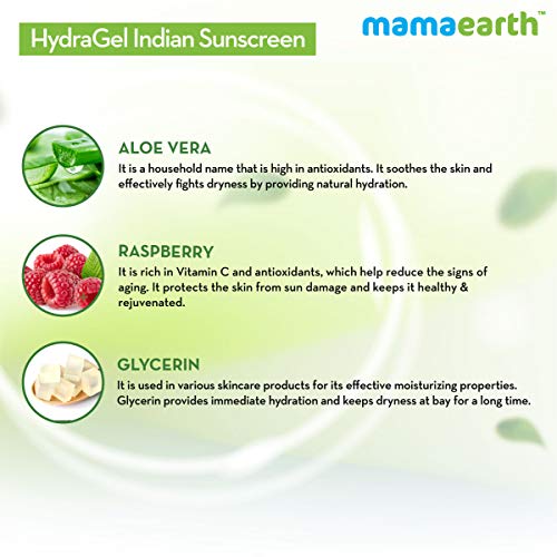 Mamaearth HydraGel Indian Sunscreen SPF 50, With Aloe Vera & Raspberry, for Sun Protection 50 g (Pack of 1)