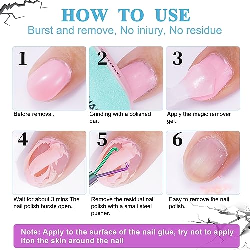 Gel Nail Polish Remover(15ml), Gel Polish Remover, Quick & Easy Polish Remover in 2-5 Minutes, Remove Gel Nail Polish with Cuticle Pusher and Nai