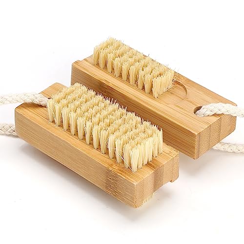 Beehug 2 Pieces Double-Sided Wooden Nail Brush Set, Eco-Friendly Hand & Foot Manicure/Pedicure Cleaning Tools, Durable Scrubbing Brushes for Home