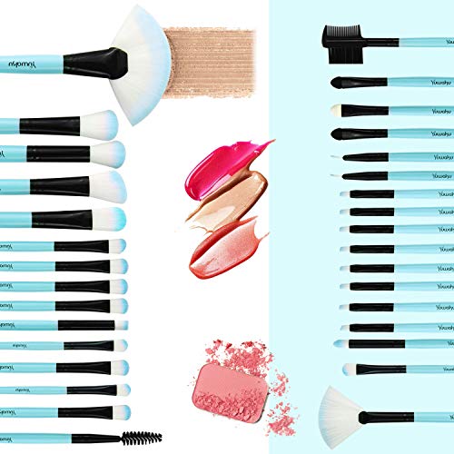 Makeup Brushes Set, 32pcs Blue Premium Cosmetic Make Up Brushes Foundation Blending Blush Concealer Shader Eyeshadow Eyeliner Compatible withTrav