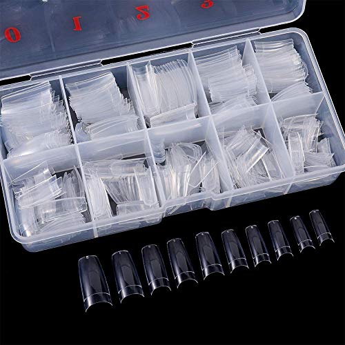 FANTESI 1000 Pcs Acrylic Nail Tips French Half Cover Fake Nails Artificial Coffin Nails 10 Sizes for Nail Salons and DIY Nail Art Manicure Tool w