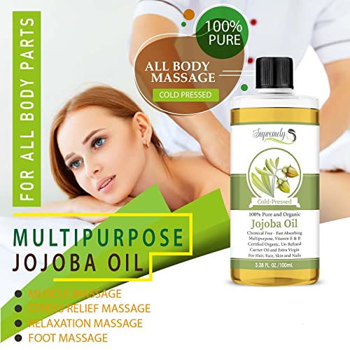 Golden Jojoba Oil 100% Pure & Natural Organic Cold Pressed Unrefined Hexane & Chemical Free Natural Carrier Oil for Face & Hair, Helps Fight Acne
