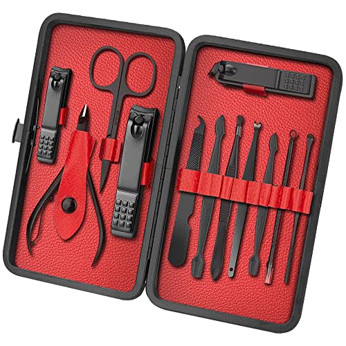 iSOUL Nail Clippers Manicure Set 12Pcs Male/Female Stainless Steel Professional Nail Clipper Set Stainless Steel Grooming Kit for Thick Nails Cut