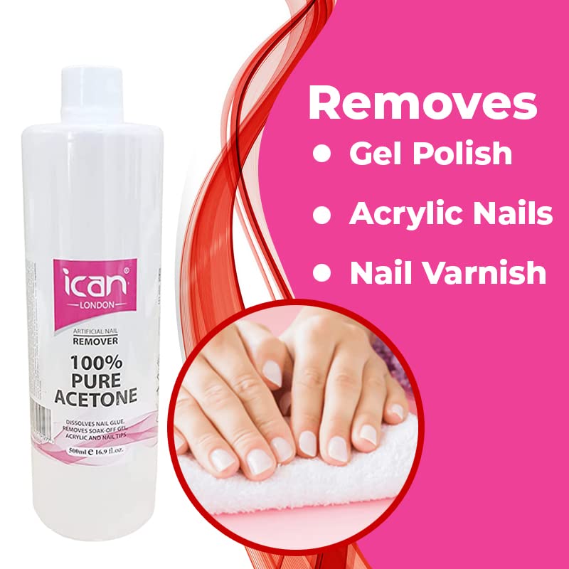 Ican London 100% Pure Acetone Nail Polish Remover UV GEL Soak Off 500ML