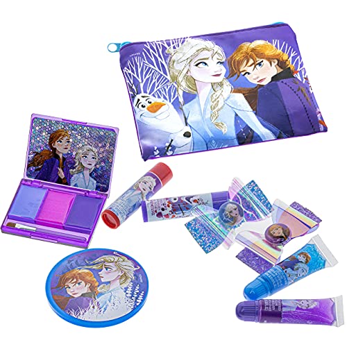 Disney Frozen 2 - Townley Girl Super Sparkly Cosmetic Beauty 29 Pcs Makeup Set For Girls with Clips, Press On Nail, Lip Gloss, Nail Stickers, Lip