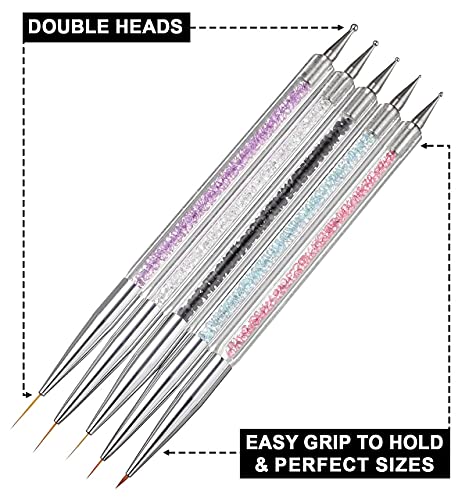 EZPICK 5pcs Nail Art Brushes | Double Ended Nail Art Dotting Tool set | Nail Art Pen for Painting Nails | Manicure Drill Drawing Nails Brush Pen
