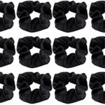 Lanjue 12pcs Fabric Scrunchies Hair Elastics Ties，Black Hair Scrunchies Elastic Hair Ties Women Accessories