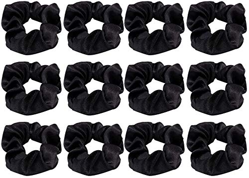 Lanjue 12pcs Fabric Scrunchies Hair Elastics Ties,Black Hair Scrunchies Elastic Hair Ties Women Accessories