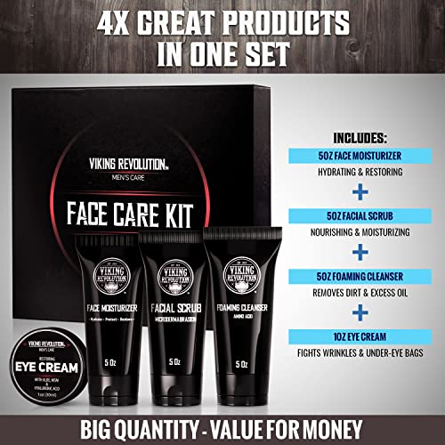 Viking Revolution Complete Mens Skincare Kit - Includes: Mens Eye Cream, Mens Face Moisturiser, Mens Face Wash, Mens Face Scrub - Mens Skincare G