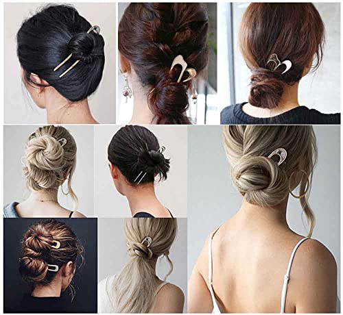 Metal U Shape Hair Pin, Metal French Style Hairpins Vintage Hairpin Simple Hair Stick 2 Prong Updo Chignon Pins Hair Accessories for Women Girls
