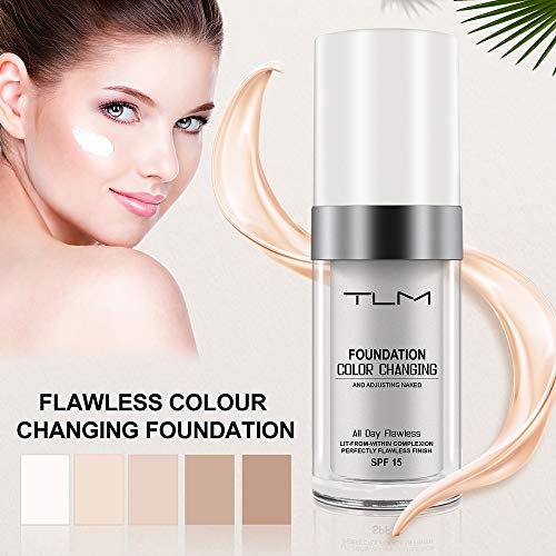 Colour Changing Foundation, (2Pcs) Flawless Color Changing Foundation Makeup Base Moisturizing Liquid Foundation for Women, Concealer Cover, Girl