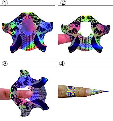 FingerAngel 100Pcs Nail Tips Laser Nail Forms Gel Polish Extension Forms Acrylic Tips Nail Art Decoration DIY Nail Gel Curl (LASER SILVER PURPLE)