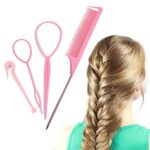 4Pcs Topsy Tail Hair Tool Hair Looping Tool Hair Braiding Tool with Rat Tail Comb, Ponytail Loop Hair Bands Remover Cutter Fast Hair Styling Acce