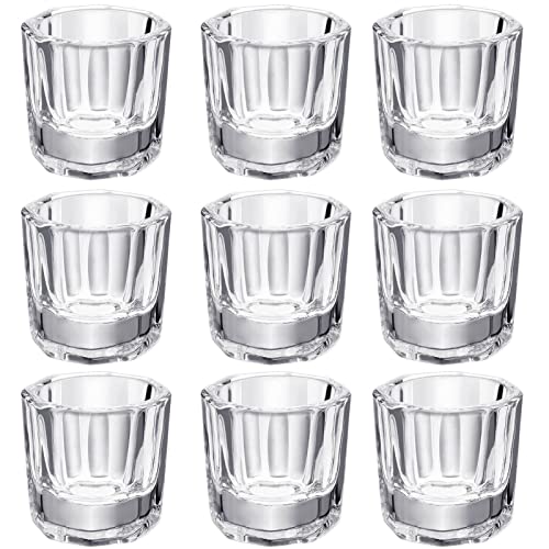 Hioph 10pcs Dappen Dish for Acrylic Nails, Acrylic Powder Holder, Acrylic Glass Jar Dampen Dish Liquid Cup for Nail Art Manicure Care Tools