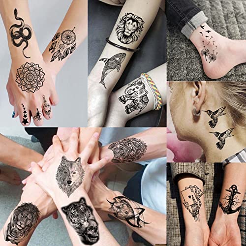 LAROI 65 Sheets Realistic Black Rose Flower Temporary Tattoos For Women, 3D Tribal Snake Floral Peony Fake Tattoo Stickers Adults, Long Lasting T